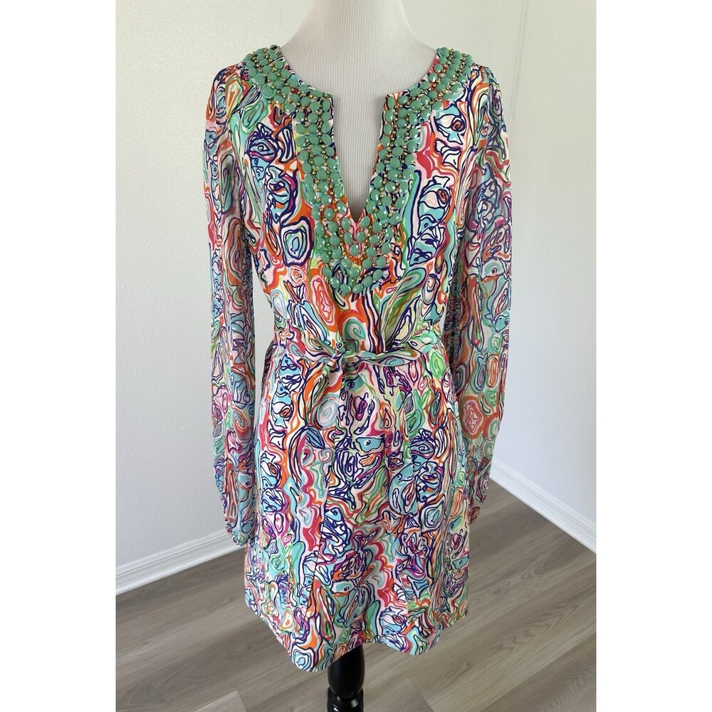 Lilly Pulitzer SEAMUS DRESS MULTI "WHAT A CATCH" Silk shift dress size 2